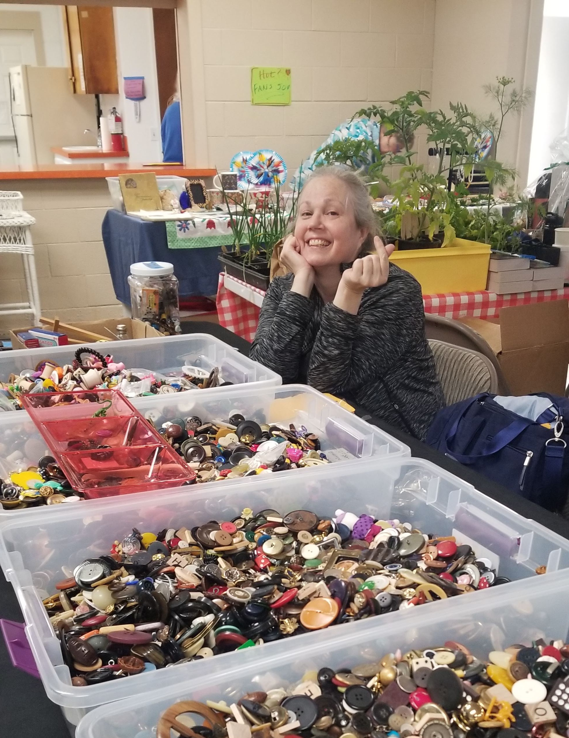Button bins at the swap meet