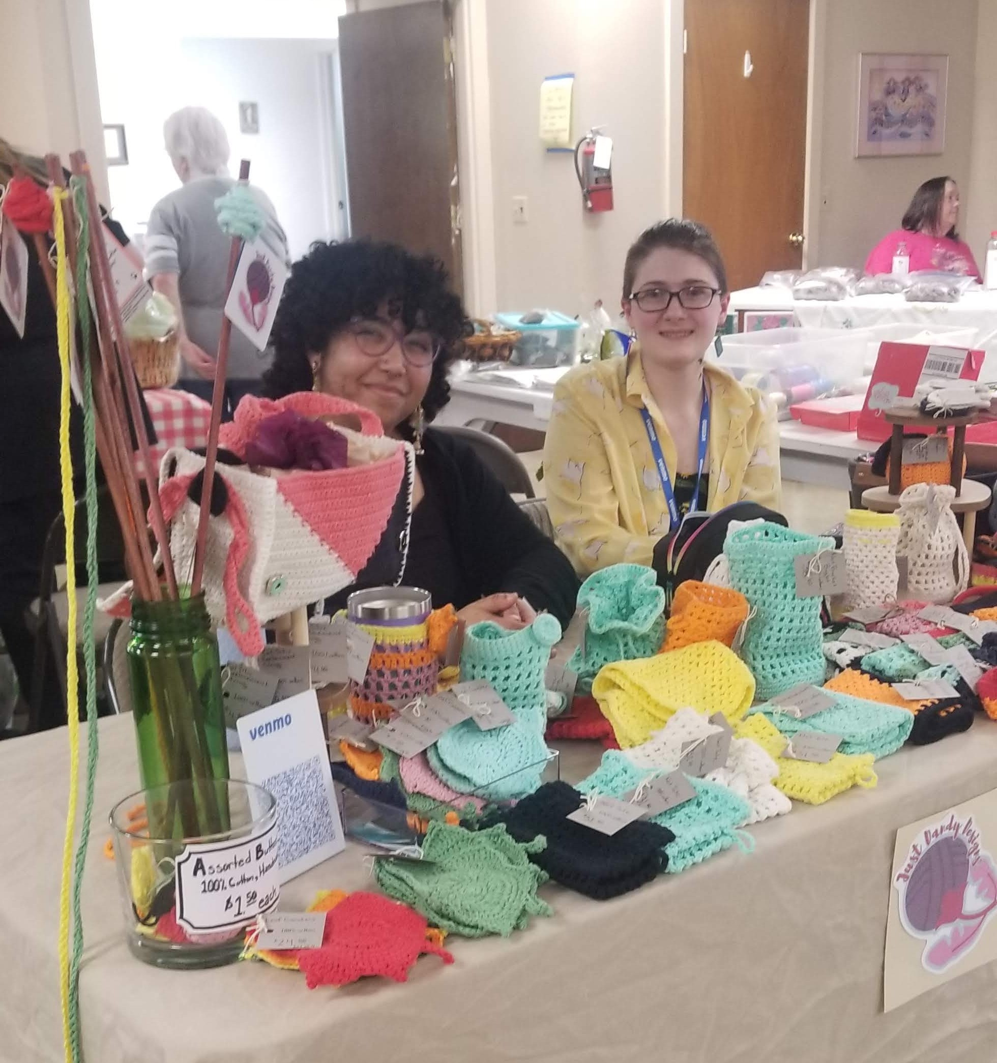 Handmade doilies for sale at the swap meet